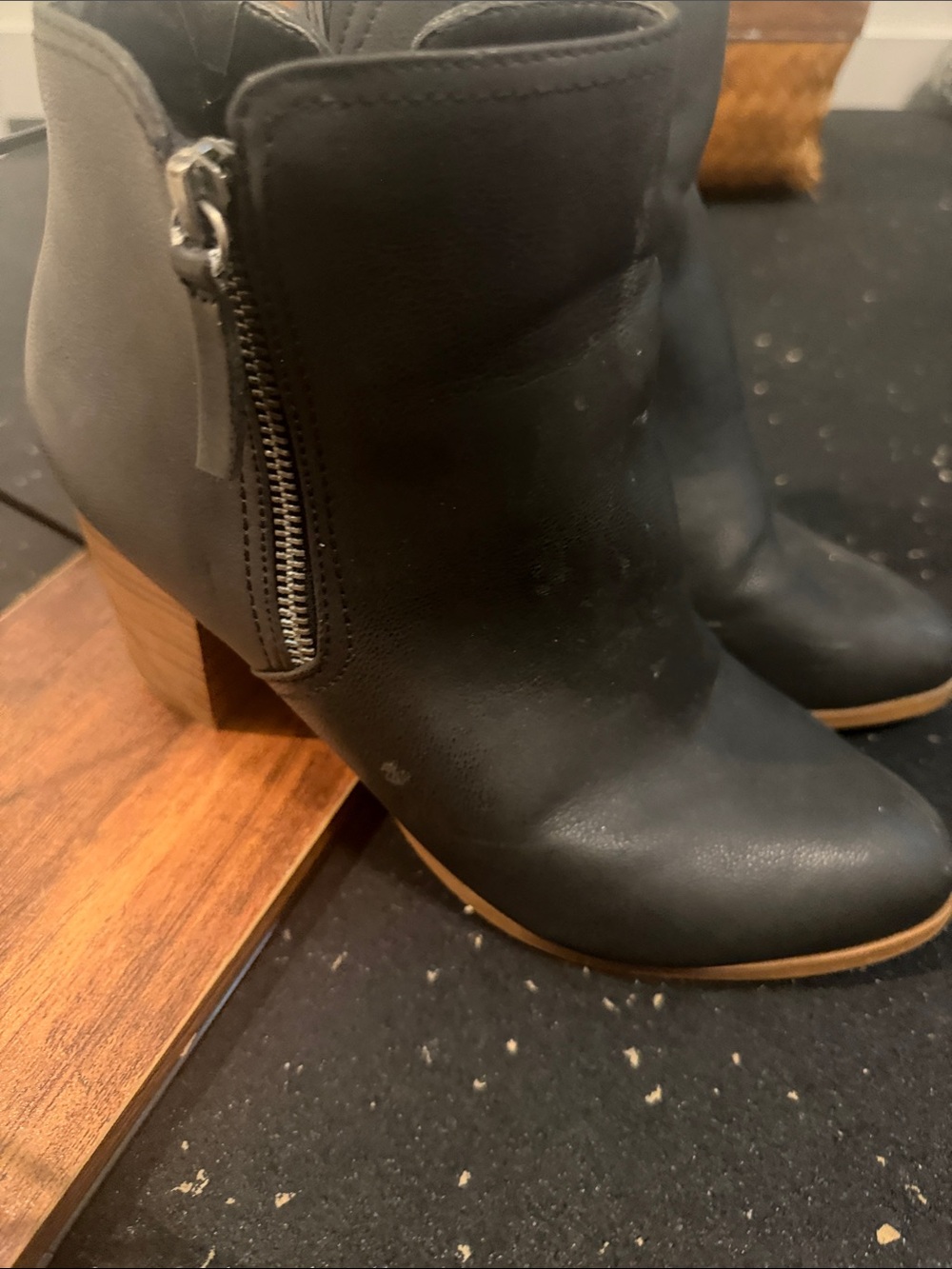 Women's Black Side-Zip Ankle Bootie with Stacked Heel